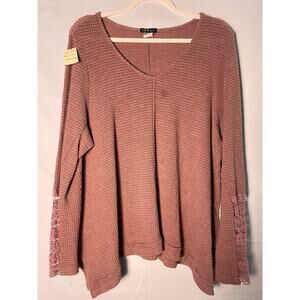 Venus Mauve Waffle Knit Thermal Sweater V-neck Women's Plus Size 3XL